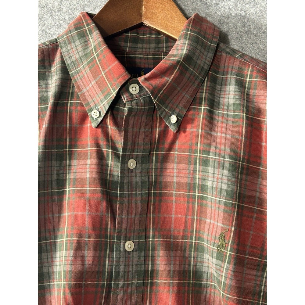 Vtg Polo by Ralph Lauren Men's LRG Woven Red/Green/Beige Plaid Button-Up Shirt